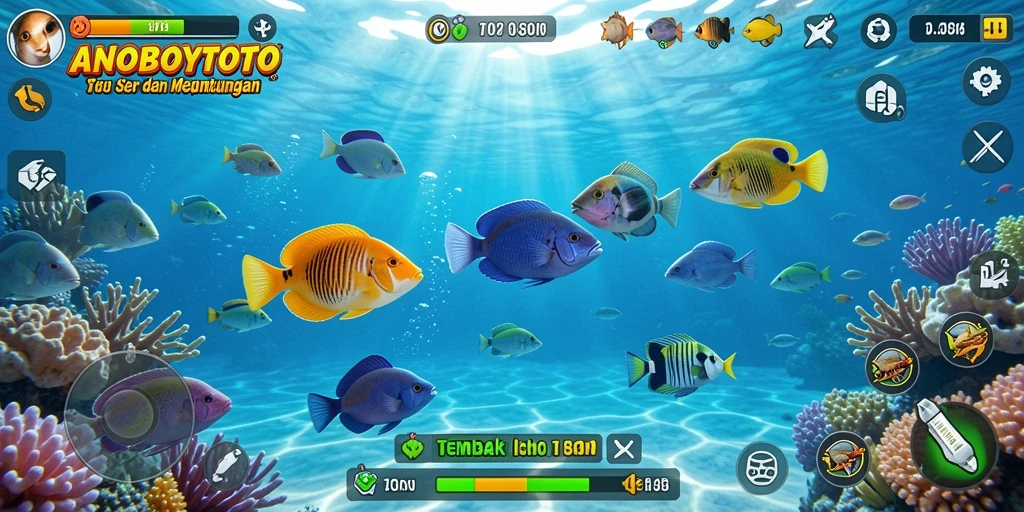 Tampilan gameplay ANOBOYTOTO yang seru dengan aksi menembak ikan.