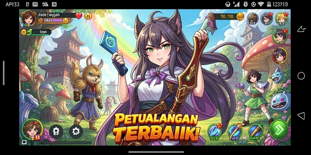 Tangkapan layar gameplay API33 yang menampilkan aksi karakter anime.