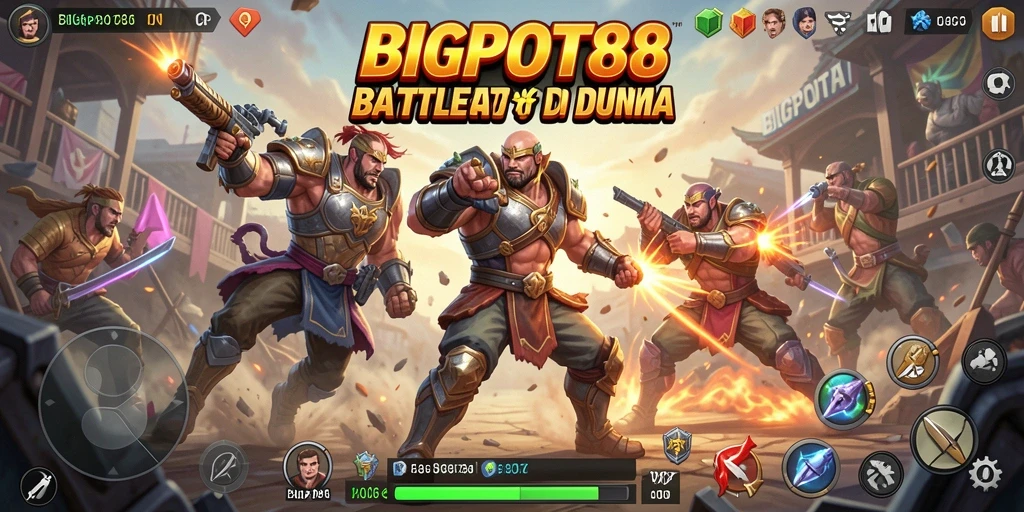 Tangkapan layar menampilkan aksi intens dalam pertempuran di BIGPOT88.