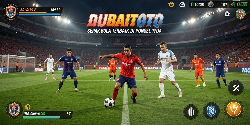 Tampilan gameplay seru DUBAITOTO saat pertandingan sepak bola berlangsung.