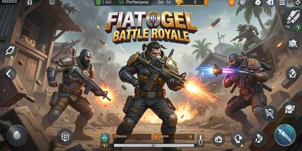Tangkapan layar menunjukkan aksi seru dalam permainan Battle Royale di FIATOGEL.