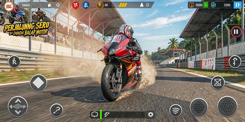 Screenshot menampilkan aksi balap mendebarkan di PAKARJP.