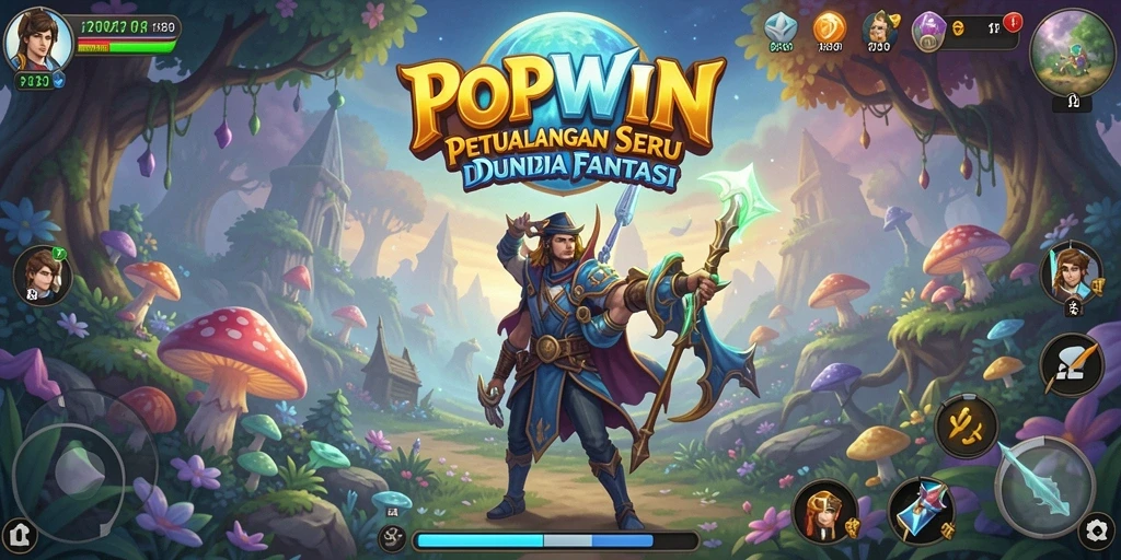 Screenshot gameplay POPWIN menampilkan petualangan mendebarkan di dunia fantasi.