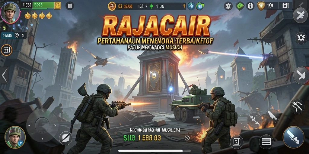 Tangkapan layar utama RAJACAIR dengan gameplay seru Tower Defense.