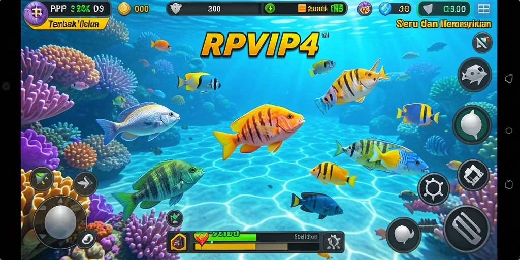 Screenshot RPVIP4 menunjukkan aksi seru menembak ikan di lautan.