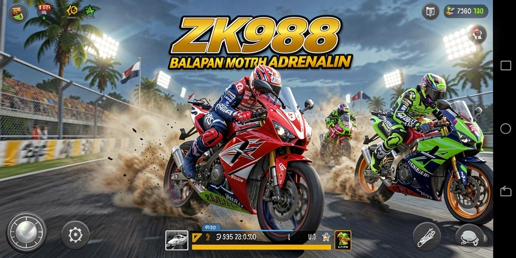 Tampilan gameplay mendebarkan dari balapan motor di ZK988.